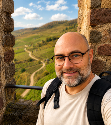 Evan, le papa qui a créé TacTacGo, dans une tour en pierre près d’Annecy