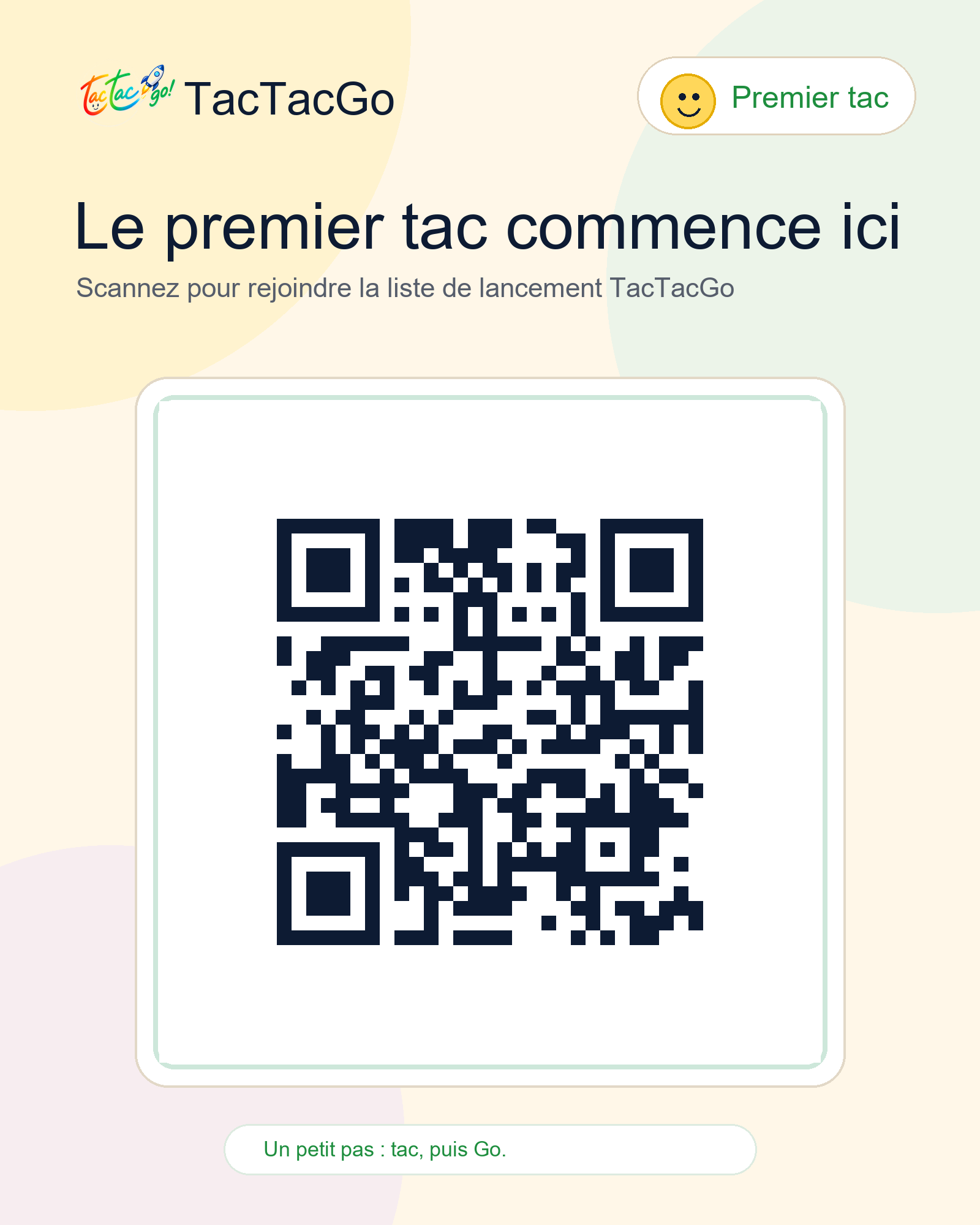 Carte QR TacTacGo chaleureuse vers le formulaire d'inscription au lancement